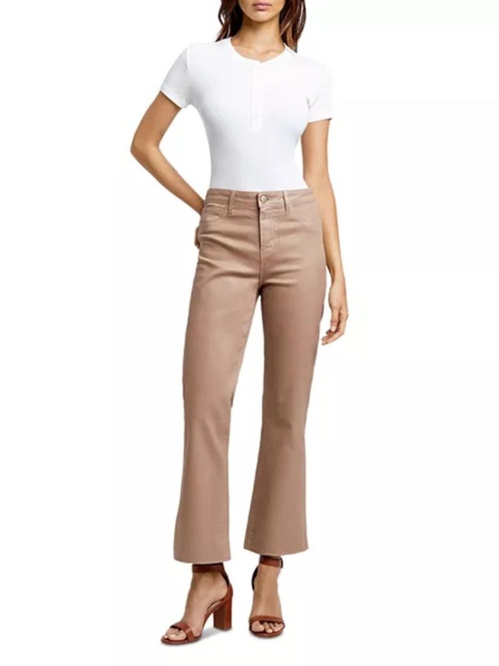 L'AGENCE Kendra High Rise Crop Flare Cappuccino Coated Jeans Size 32